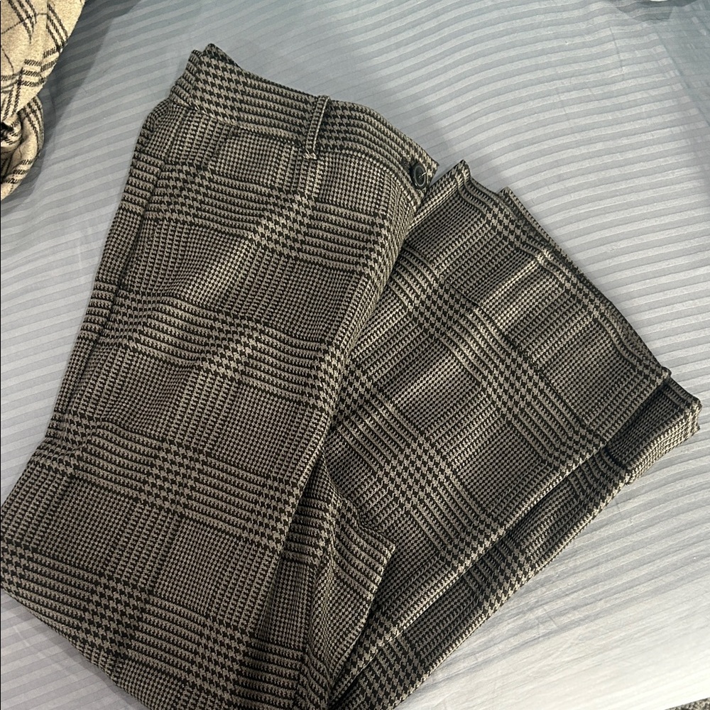 LOFT Black and Gray Plaid Wide Leg Pants